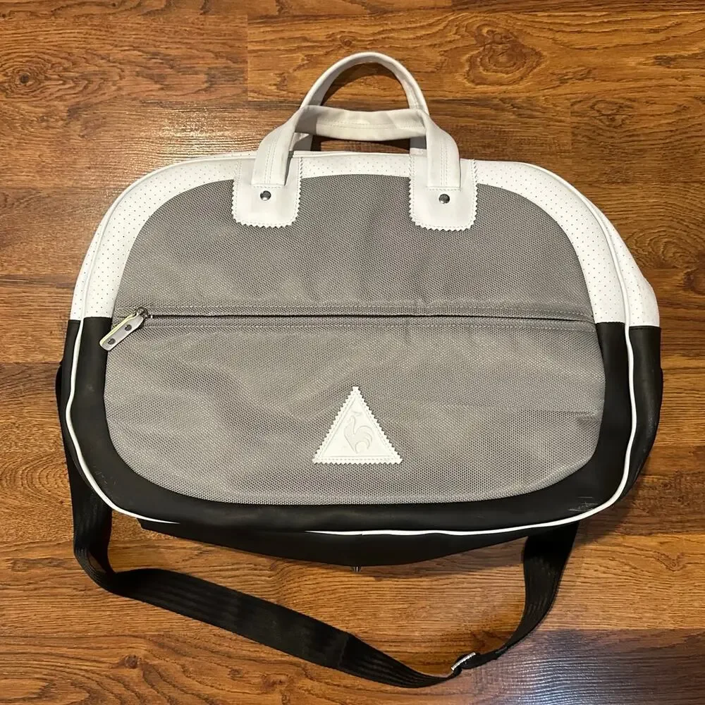 Le Coq Sportif Weekender Travel Bag Gray White Duffel Preppy Chic 20x14x8